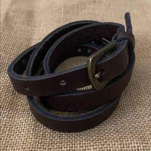 Mana Brown Leather Skinny Belt with Studs Large